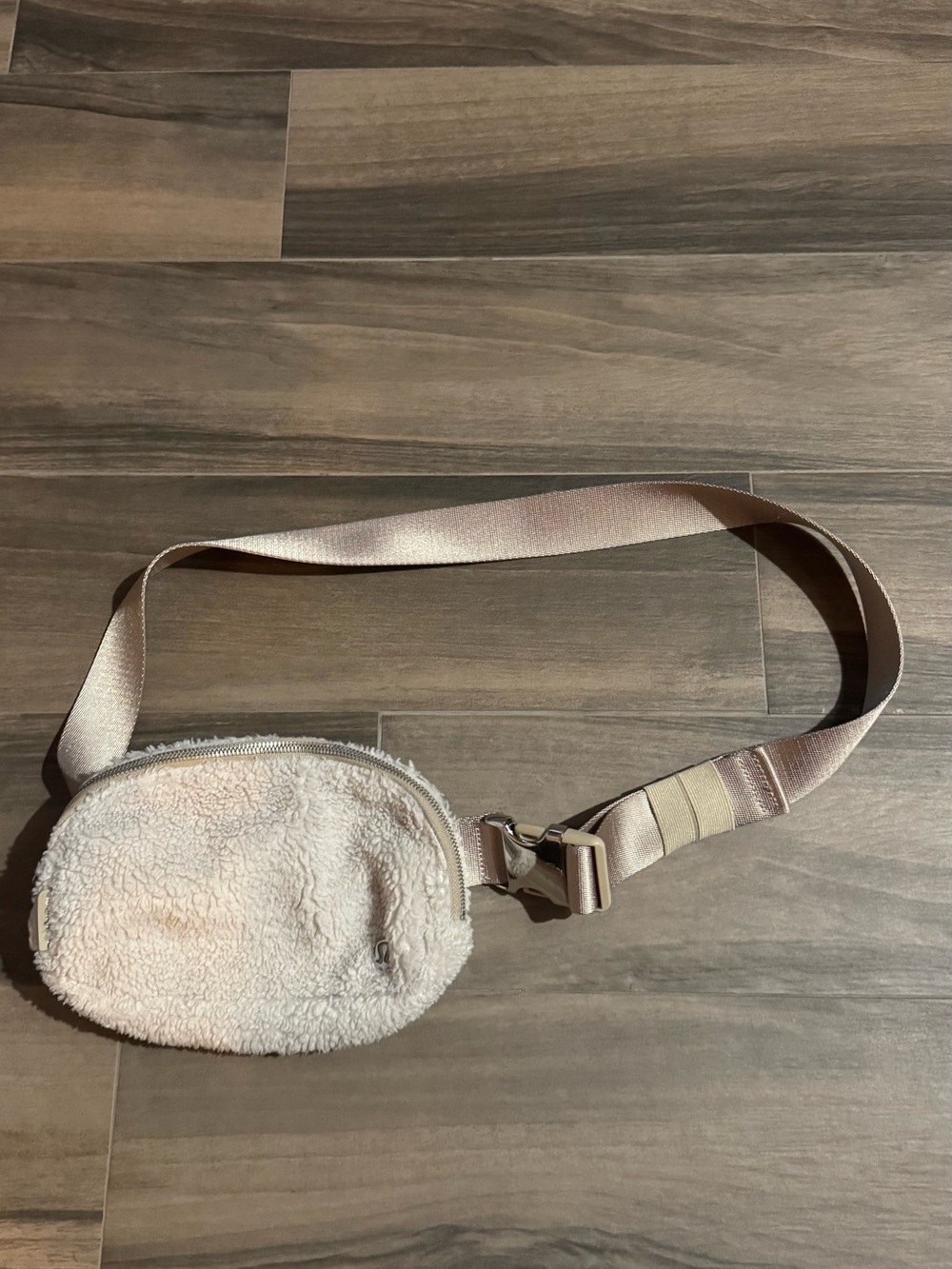 lululemon athletica Cream Sherpa Crossbody Belt Bag with Blush Strap